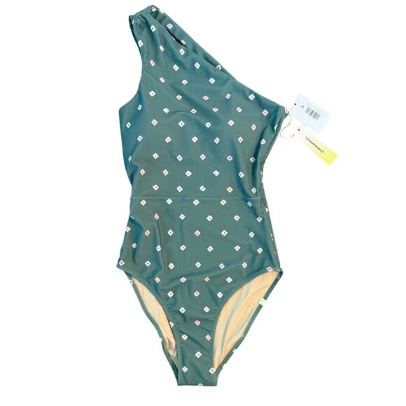 Summersalt Ruched Sidestroke One-Shoulder One-Piece Swimsuit Green Diamond Sz 2 - Picture 1 of 7